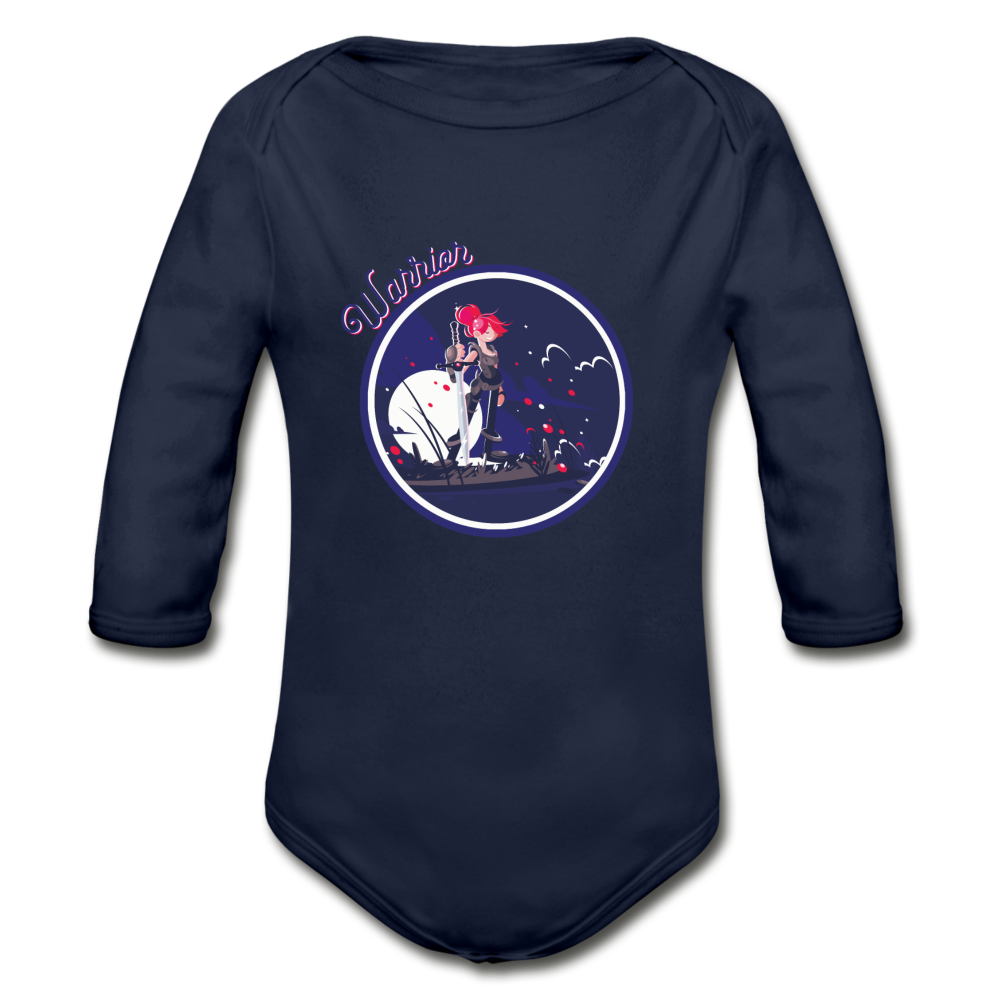 Warrior (Female) - Organic Long Sleeve Baby Bodysuit - dark navy