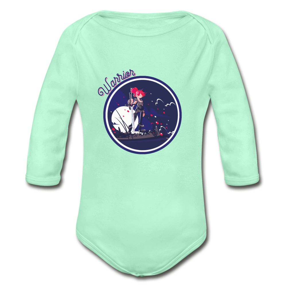 Warrior (Female) - Organic Long Sleeve Baby Bodysuit - light mint