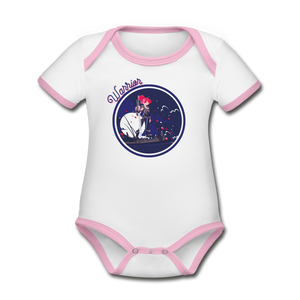 Warrior (Female) - Organic Contrast Short Sleeve Baby Bodysuit - white/pink