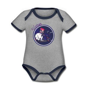 Warrior (Female) - Organic Contrast Short Sleeve Baby Bodysuit - heather gray/navy
