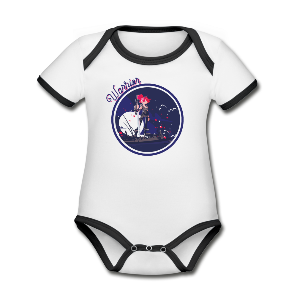 Warrior (Female) - Organic Contrast Short Sleeve Baby Bodysuit - white/black