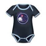 Warrior (Female) - Organic Contrast Short Sleeve Baby Bodysuit - navy/sky