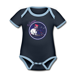 Warrior (Female) - Organic Contrast Short Sleeve Baby Bodysuit - navy/sky
