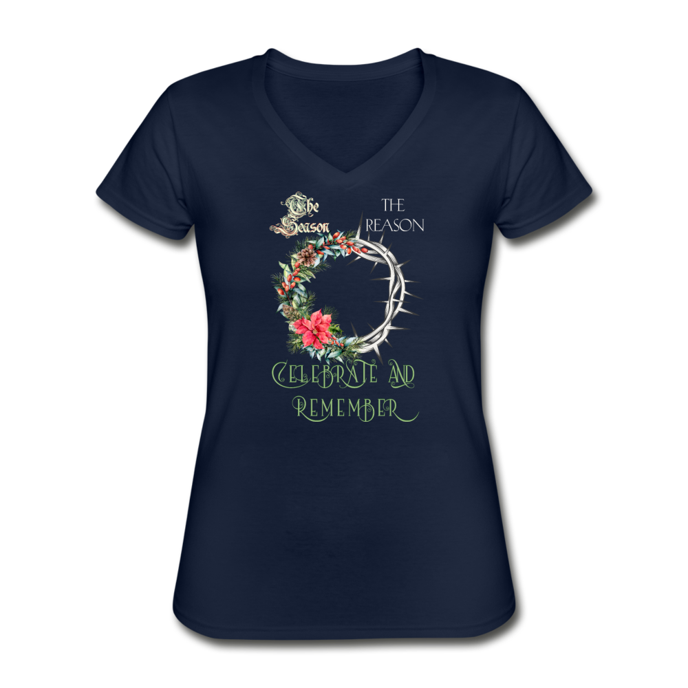 Celebrate & Remember - Women's V-Neck T-Shirt - navy