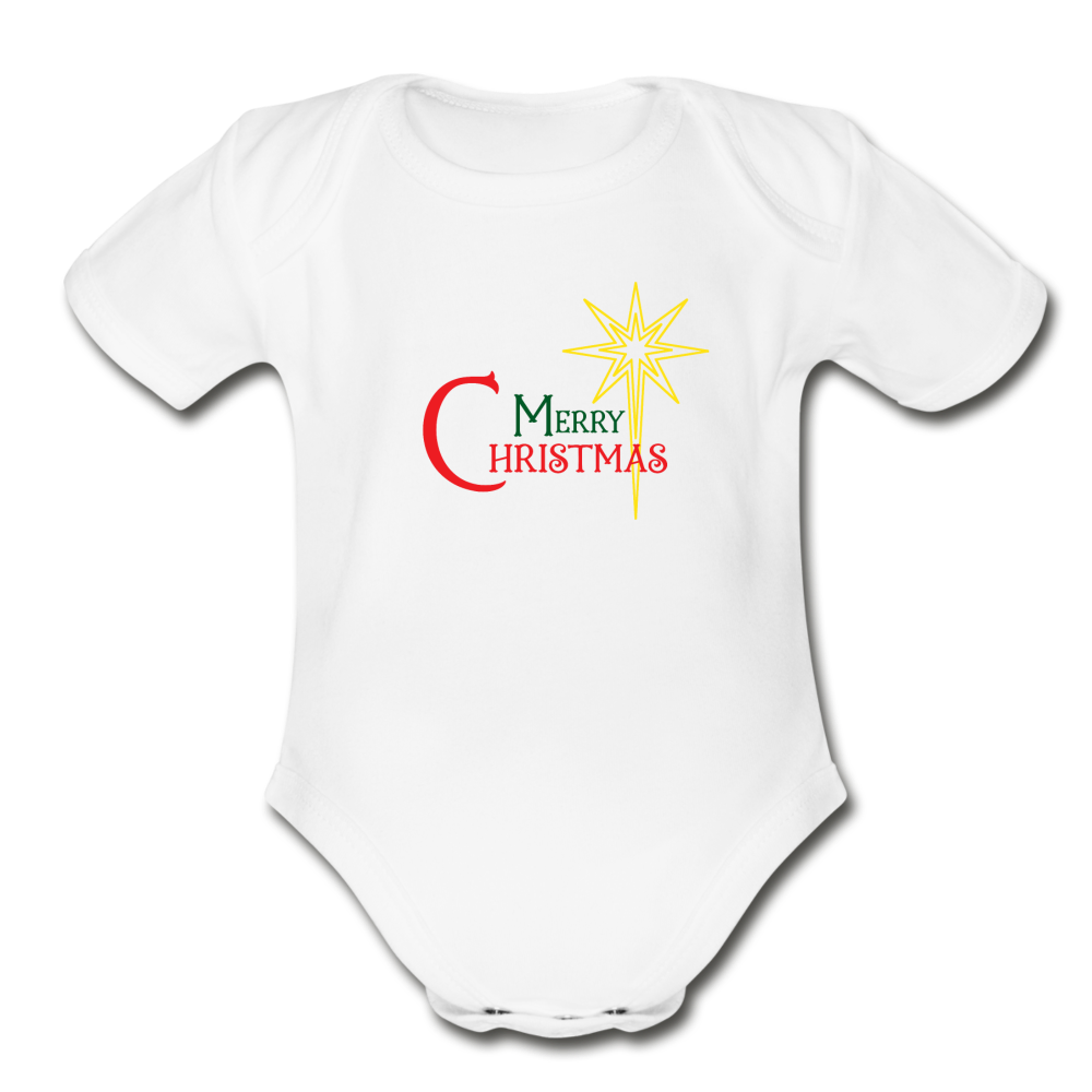 Merry Christmas - Organic Short Sleeve Baby Bodysuit - white