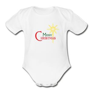 Merry Christmas - Organic Short Sleeve Baby Bodysuit - white
