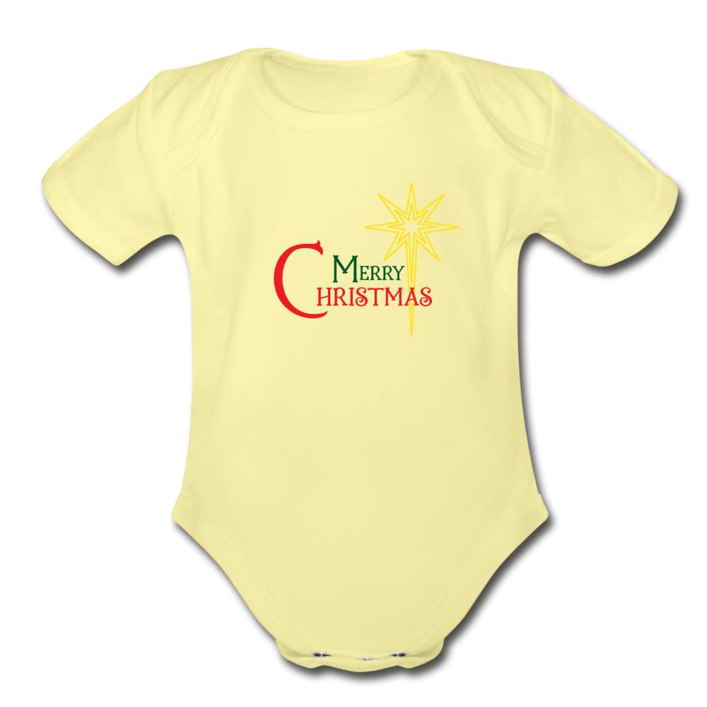 Merry Christmas - Organic Short Sleeve Baby Bodysuit - washed yellow