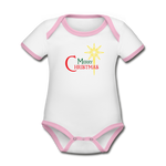 Merry Christmas - Organic Contrast Short Sleeve Baby Bodysuit - white/pink