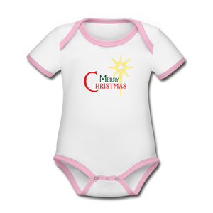 Merry Christmas - Organic Contrast Short Sleeve Baby Bodysuit - white/pink