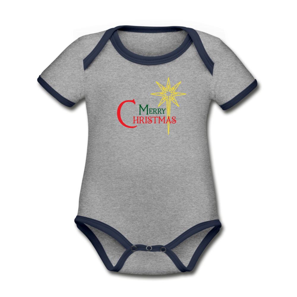 Merry Christmas - Organic Contrast Short Sleeve Baby Bodysuit - heather gray/navy