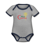 Merry Christmas - Organic Contrast Short Sleeve Baby Bodysuit - heather gray/navy