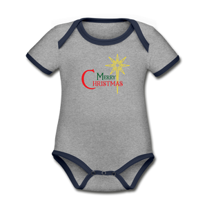 Merry Christmas - Organic Contrast Short Sleeve Baby Bodysuit - heather gray/navy