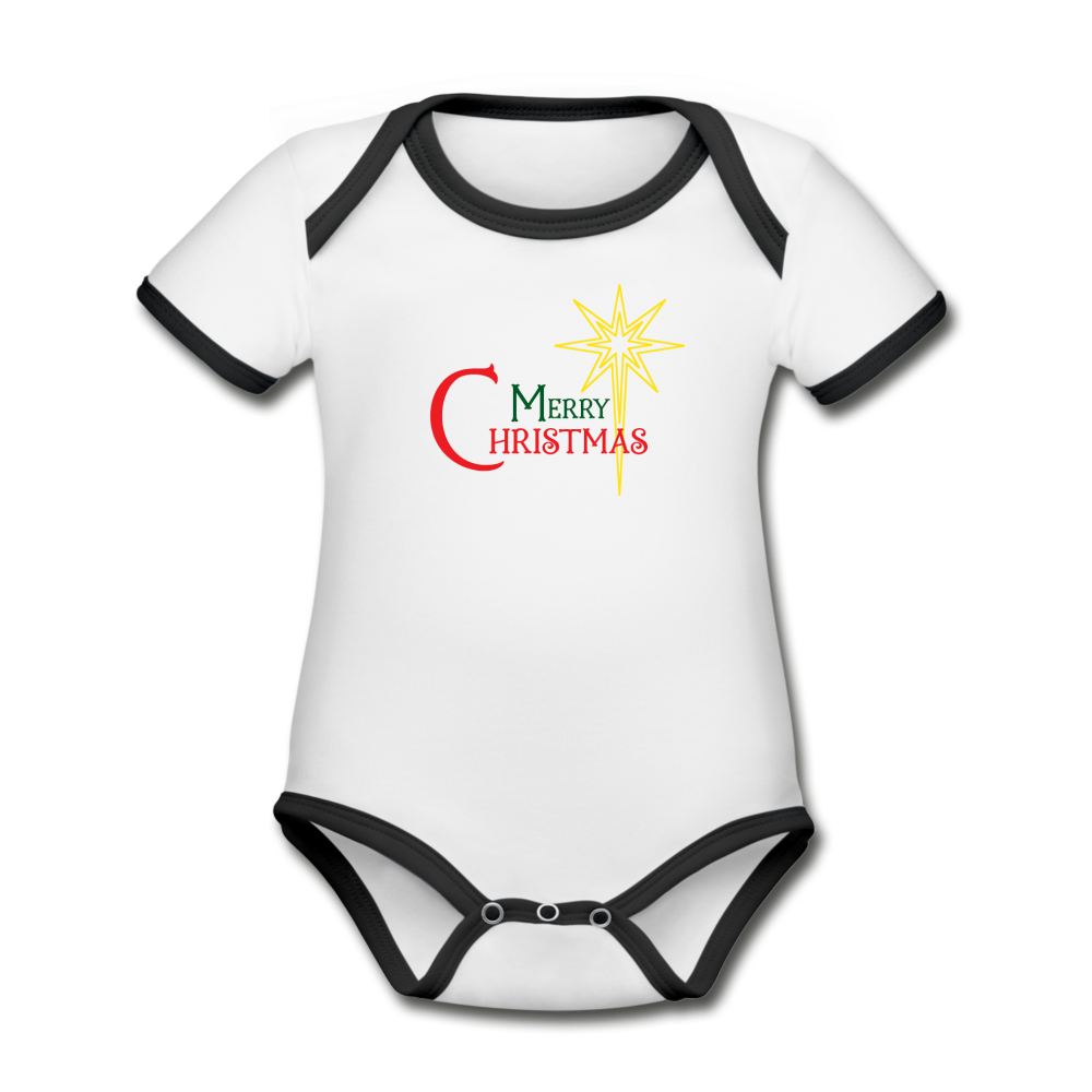 Merry Christmas - Organic Contrast Short Sleeve Baby Bodysuit - white/black