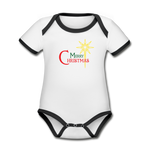 Merry Christmas - Organic Contrast Short Sleeve Baby Bodysuit - white/black