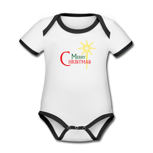 Merry Christmas - Organic Contrast Short Sleeve Baby Bodysuit - white/black