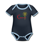 Merry Christmas - Organic Contrast Short Sleeve Baby Bodysuit - navy/sky