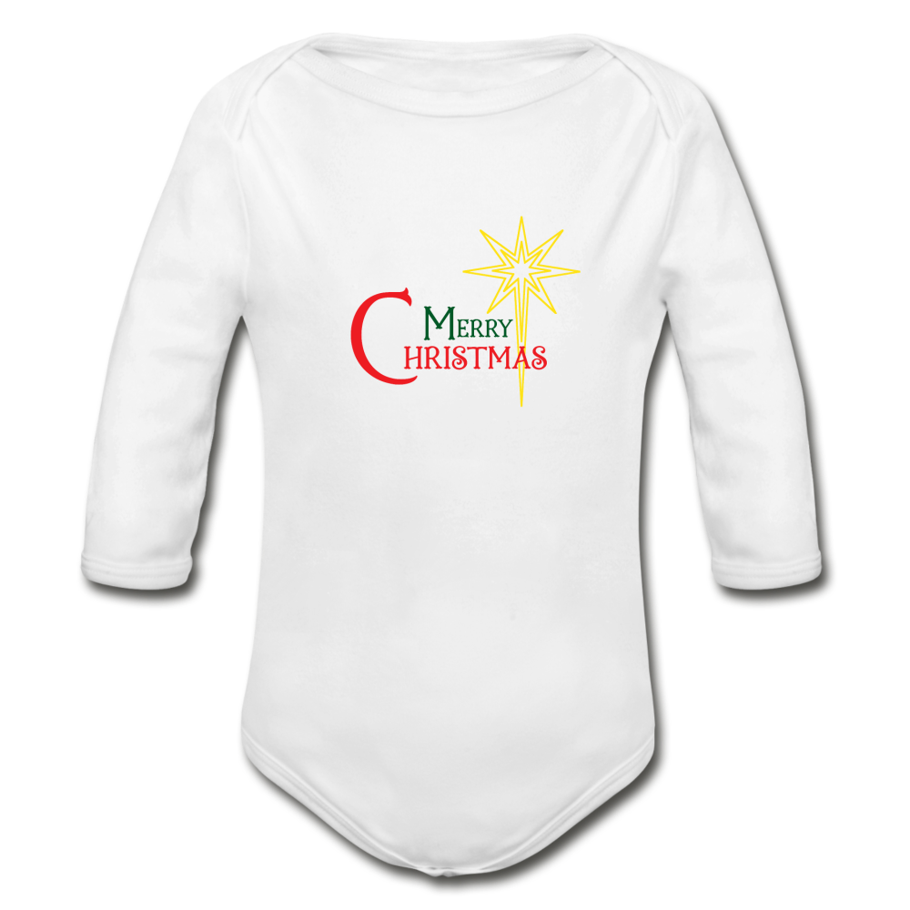 Merry Christmas - Organic Long Sleeve Baby Bodysuit - white