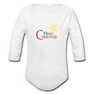 Merry Christmas - Organic Long Sleeve Baby Bodysuit - white