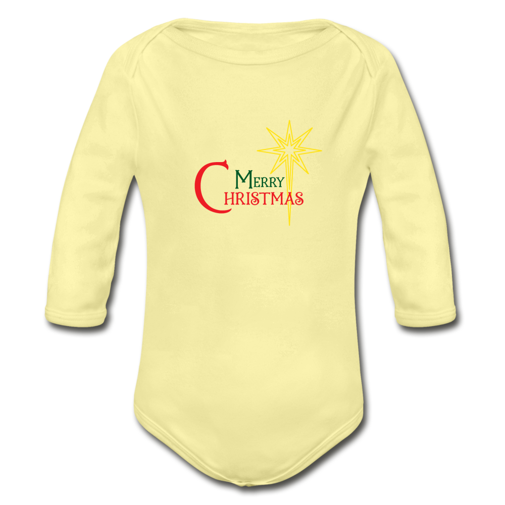 Merry Christmas - Organic Long Sleeve Baby Bodysuit - washed yellow