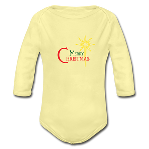 Merry Christmas - Organic Long Sleeve Baby Bodysuit - washed yellow