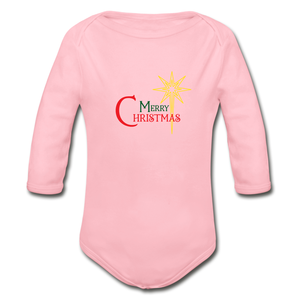 Merry Christmas - Organic Long Sleeve Baby Bodysuit - light pink