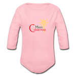 Merry Christmas - Organic Long Sleeve Baby Bodysuit - light pink