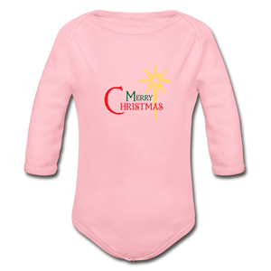 Merry Christmas - Organic Long Sleeve Baby Bodysuit - light pink