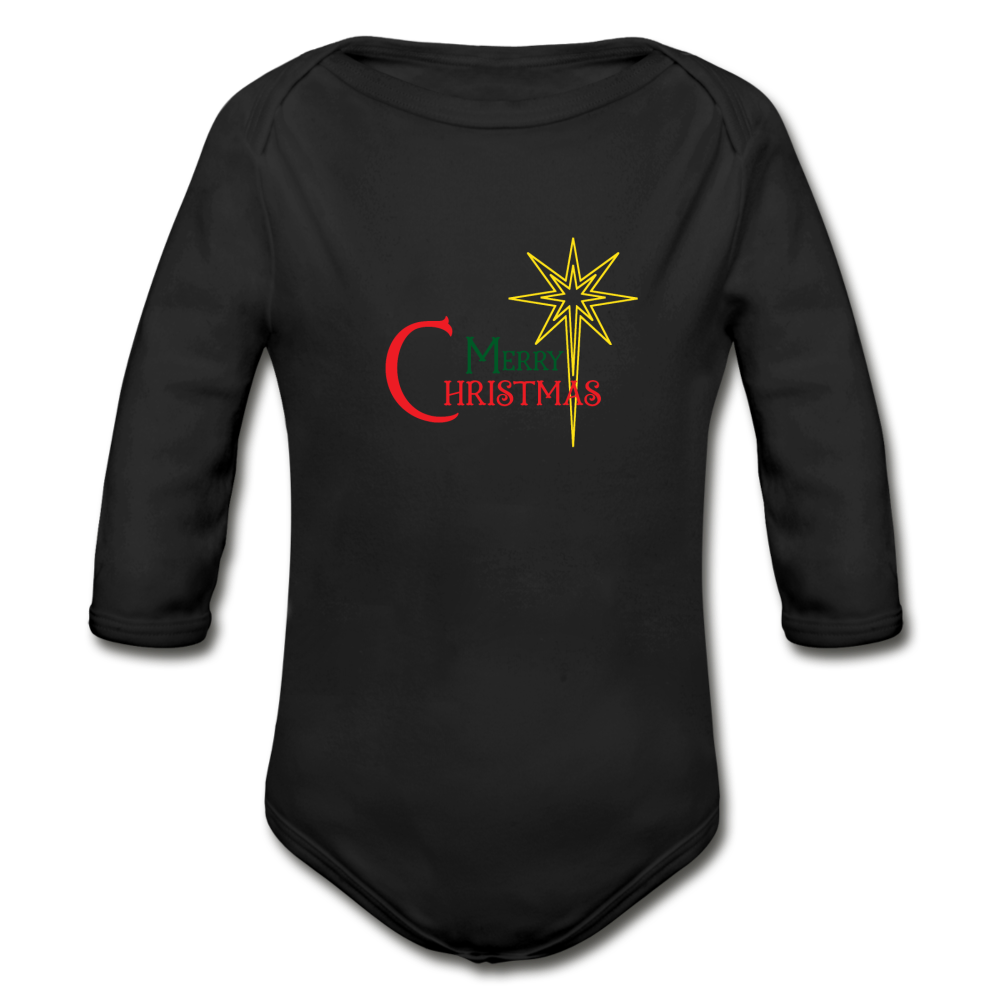 Merry Christmas - Organic Long Sleeve Baby Bodysuit - black