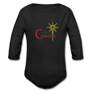 Merry Christmas - Organic Long Sleeve Baby Bodysuit - black