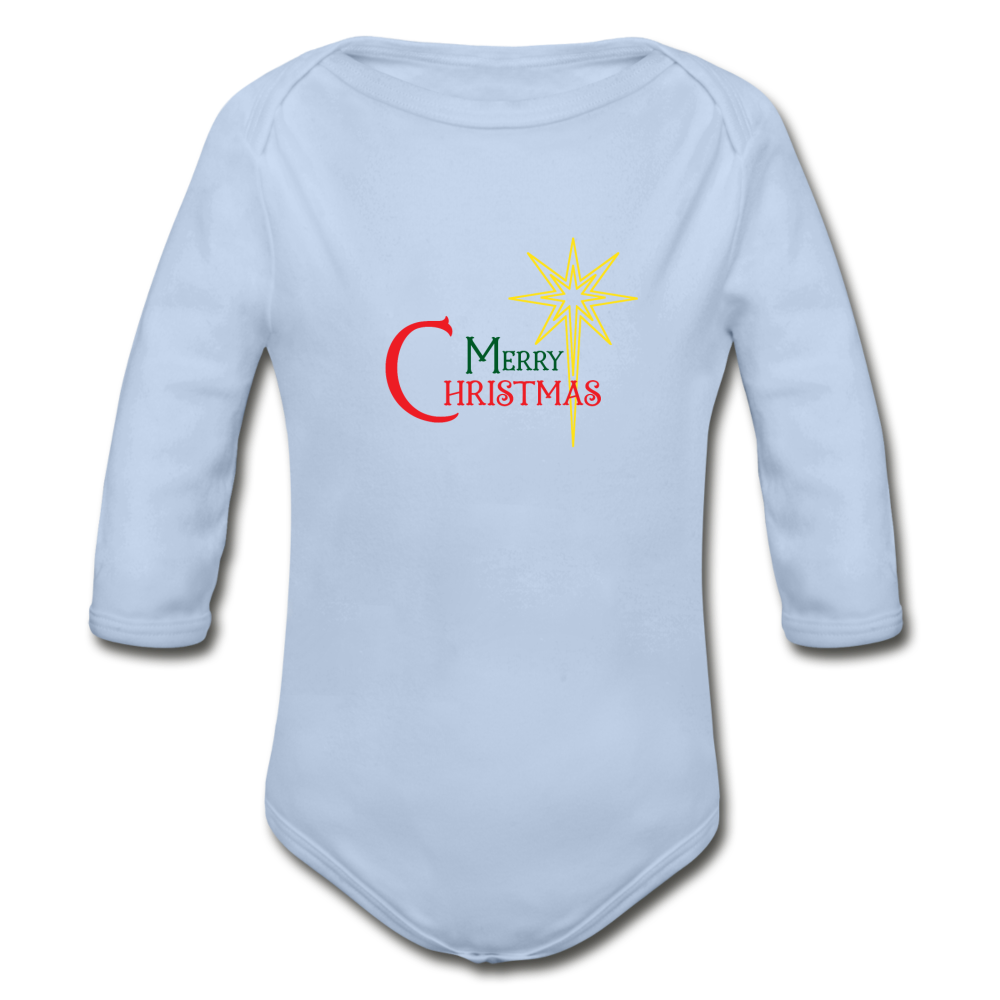 Merry Christmas - Organic Long Sleeve Baby Bodysuit - sky