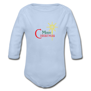 Merry Christmas - Organic Long Sleeve Baby Bodysuit - sky