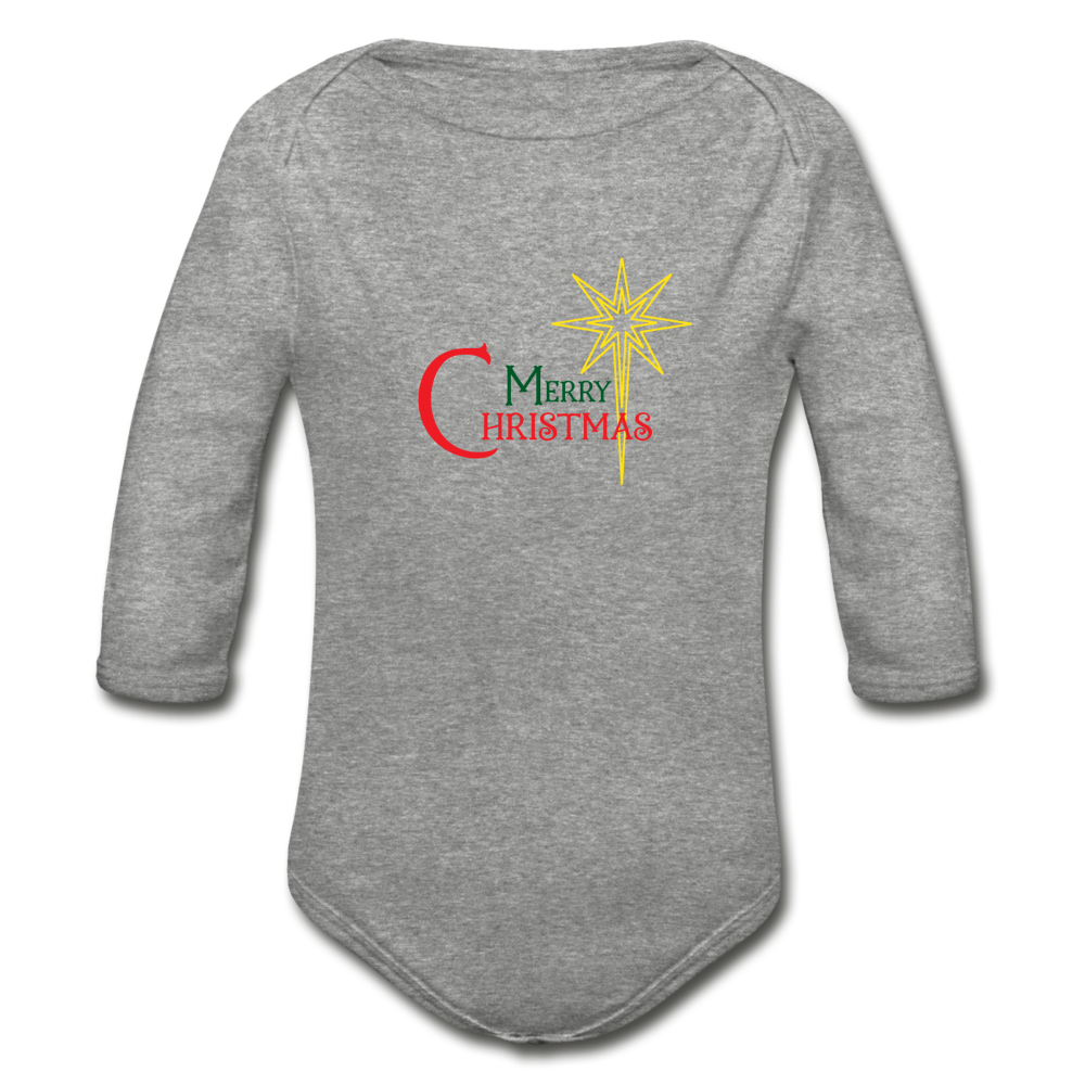 Merry Christmas - Organic Long Sleeve Baby Bodysuit - heather grey