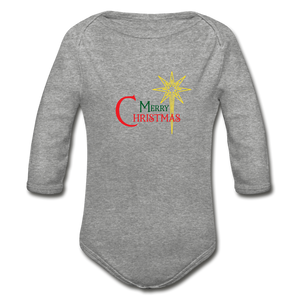 Merry Christmas - Organic Long Sleeve Baby Bodysuit - heather grey