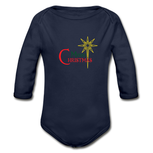 Merry Christmas - Organic Long Sleeve Baby Bodysuit - dark navy