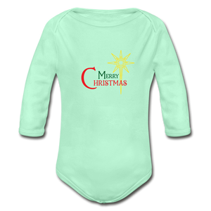 Merry Christmas - Organic Long Sleeve Baby Bodysuit - light mint