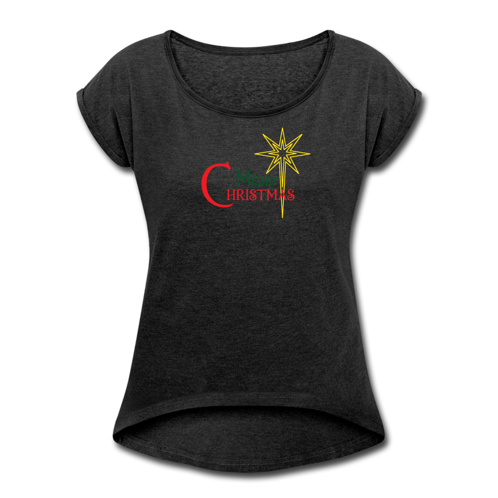Merry Christmas - Women's Roll Cuff T-Shirt - heather black