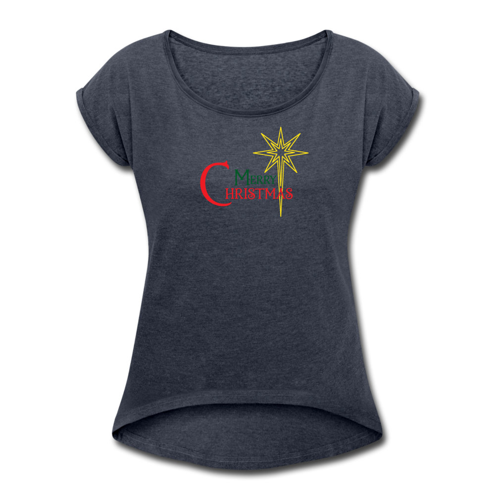 Merry Christmas - Women's Roll Cuff T-Shirt - navy heather
