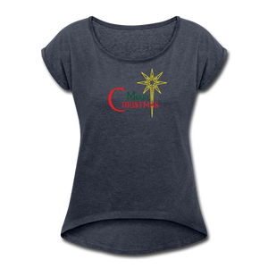 Merry Christmas - Women's Roll Cuff T-Shirt - navy heather