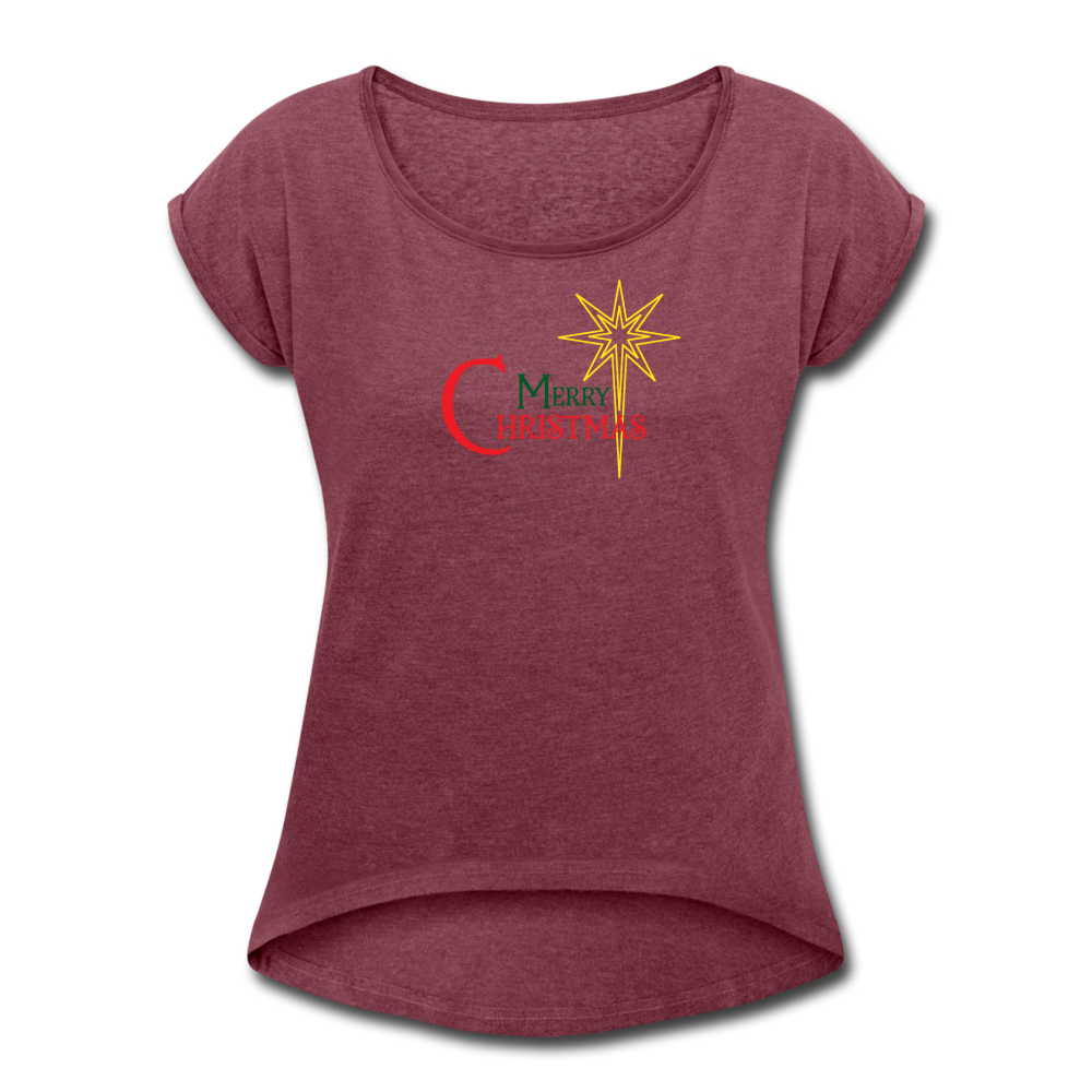 Merry Christmas - Women's Roll Cuff T-Shirt - heather burgundy