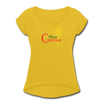 Merry Christmas - Women's Roll Cuff T-Shirt - mustard yellow