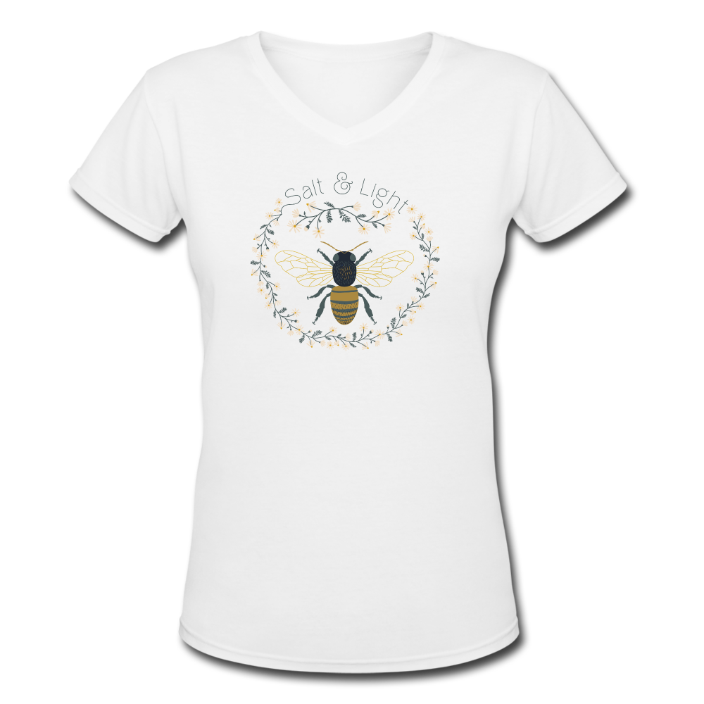 Bee Salt & Light - Women's Shallow V-Neck T-Shirt - white