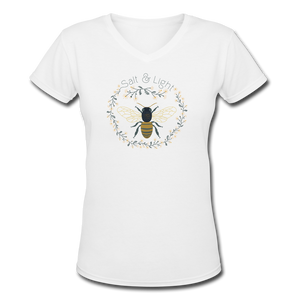 Bee Salt & Light - Women's Shallow V-Neck T-Shirt - white