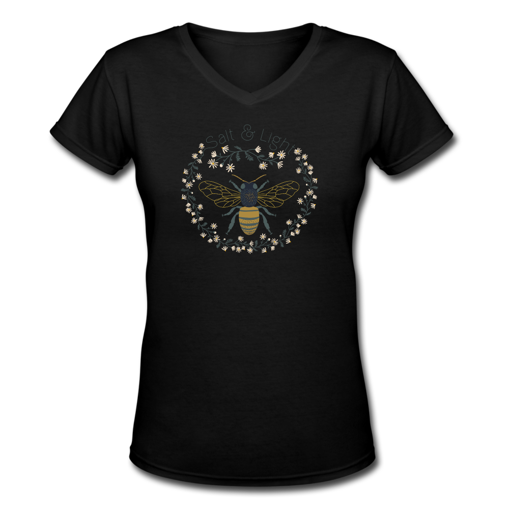 Bee Salt & Light - Women's Shallow V-Neck T-Shirt - black
