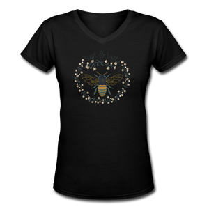 Bee Salt & Light - Women's Shallow V-Neck T-Shirt - black
