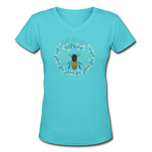 Bee Salt & Light - Women's Shallow V-Neck T-Shirt - aqua