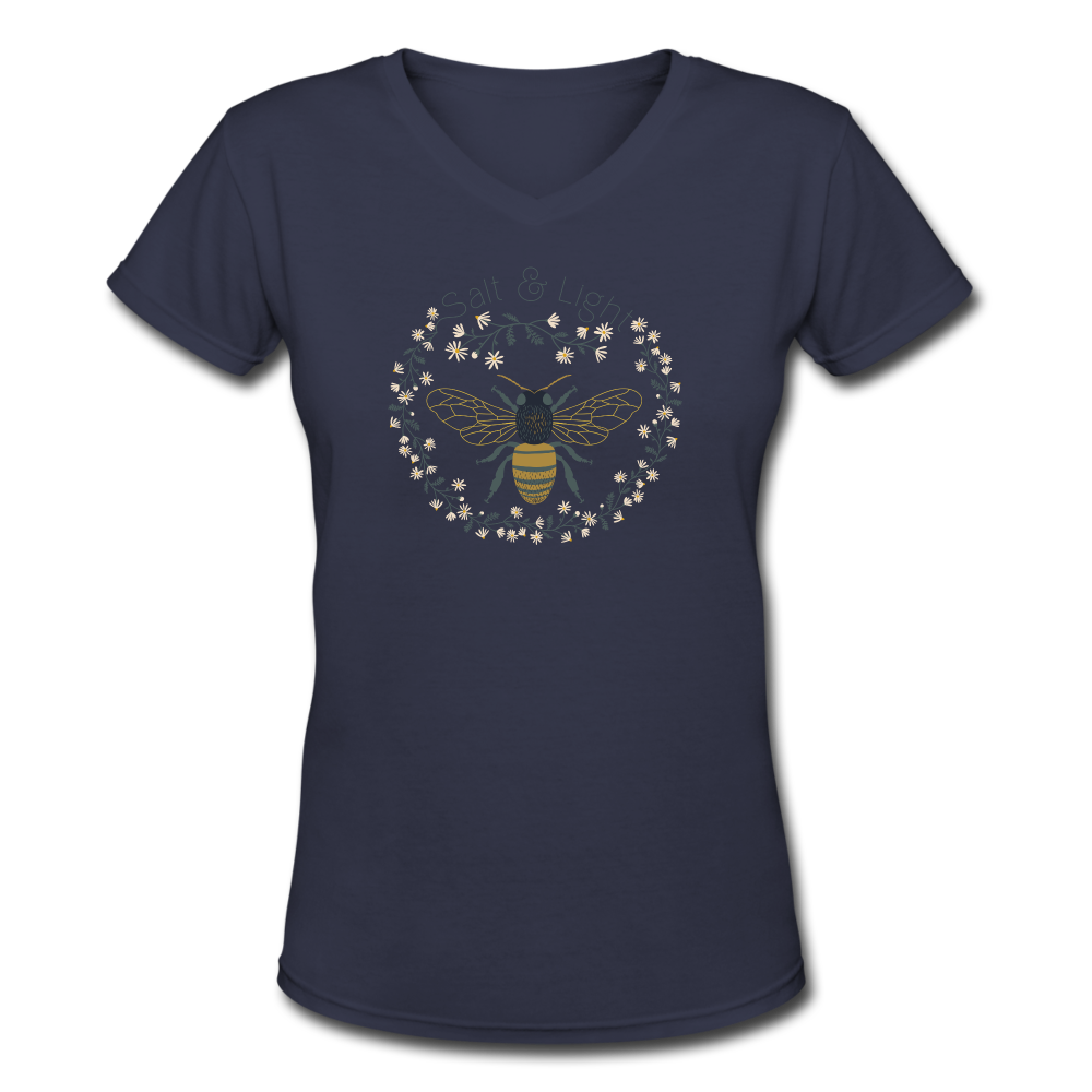 Bee Salt & Light - Women's Shallow V-Neck T-Shirt - navy