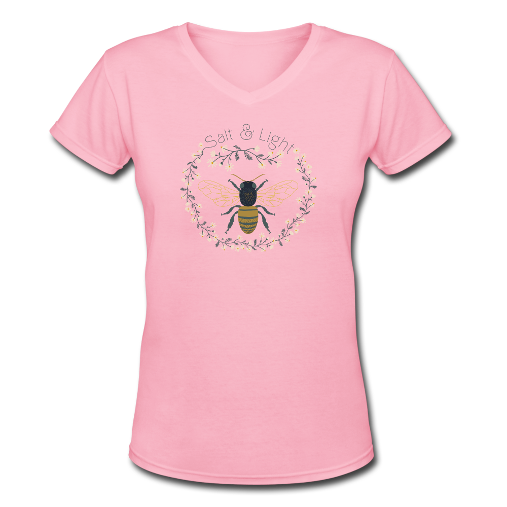Bee Salt & Light - Women's Shallow V-Neck T-Shirt - pink