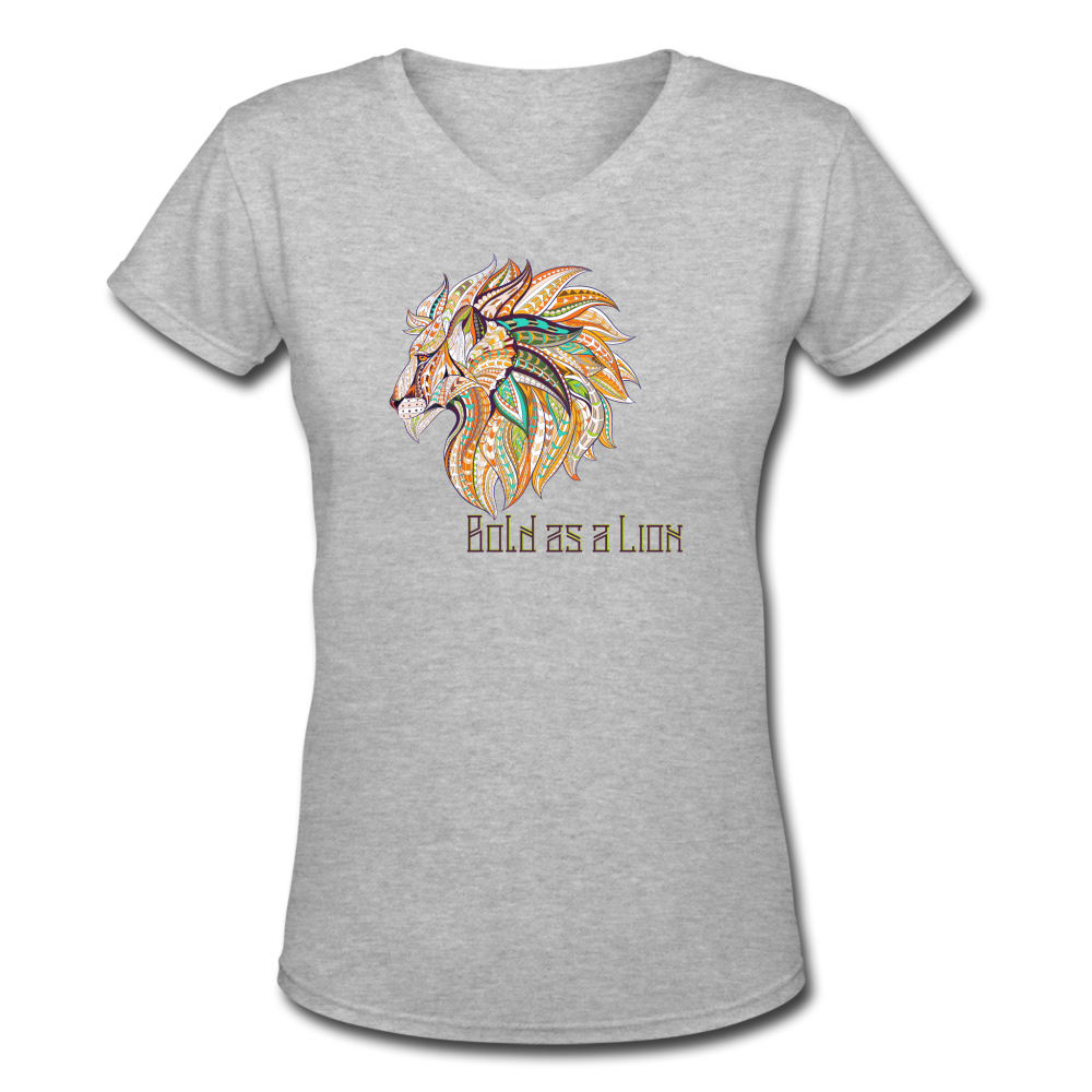 Bold as a Lion - Women's Shallow V-Neck T-Shirt - gray