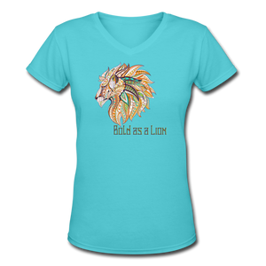 Bold as a Lion - Women's Shallow V-Neck T-Shirt - aqua