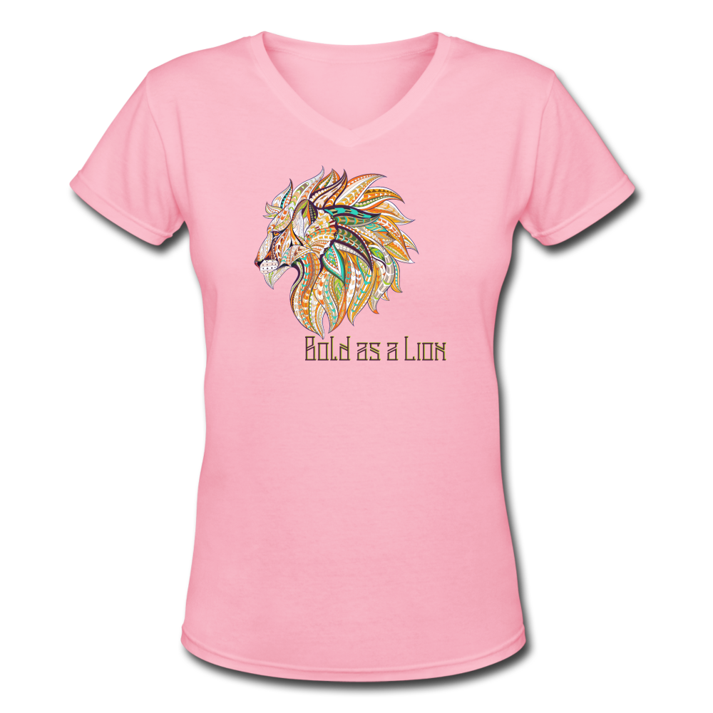Bold as a Lion - Women's Shallow V-Neck T-Shirt - pink
